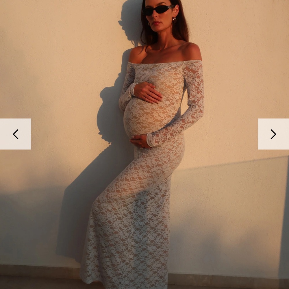 Bumpsuit White Lace Long Sleeve Maternity Dress